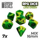 7x Mix 16mm Dice Green Stuff World - Lime Green